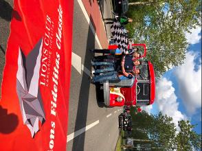 Markus Bräuninger, Präsident des Lions Club Karlsruhe Fidelitas, Luke Wankmüller Motorsporttalent und Marco Israel, Organisator der Classic beim Start Lions Fidelitas Classic 2019 Markus Bräuninger, Präsident des Lions Club Karlsruhe Fidelitas, Luke Wankmüller Motorsporttalent und Marco Israel, Organisator der Classic beim Start Lions Fidelitas Classic 2019
