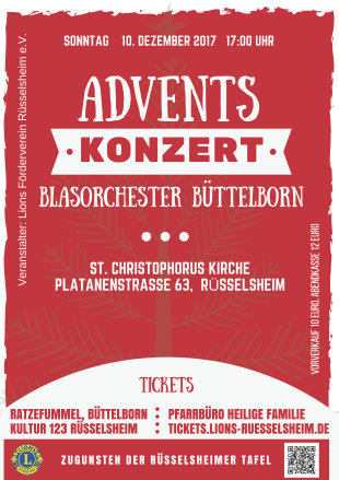 Veranstaltungsplakat Adventskonzert mit dem Blasorchester Büttelborn 2017 Veranstaltungsplakat Adventskonzert mit dem Blasorchester Büttelborn 2017