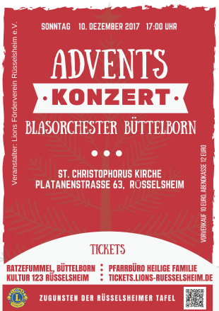 Veranstaltungsplakat Adventskonzert mit dem Blasorchester Büttelborn 2017