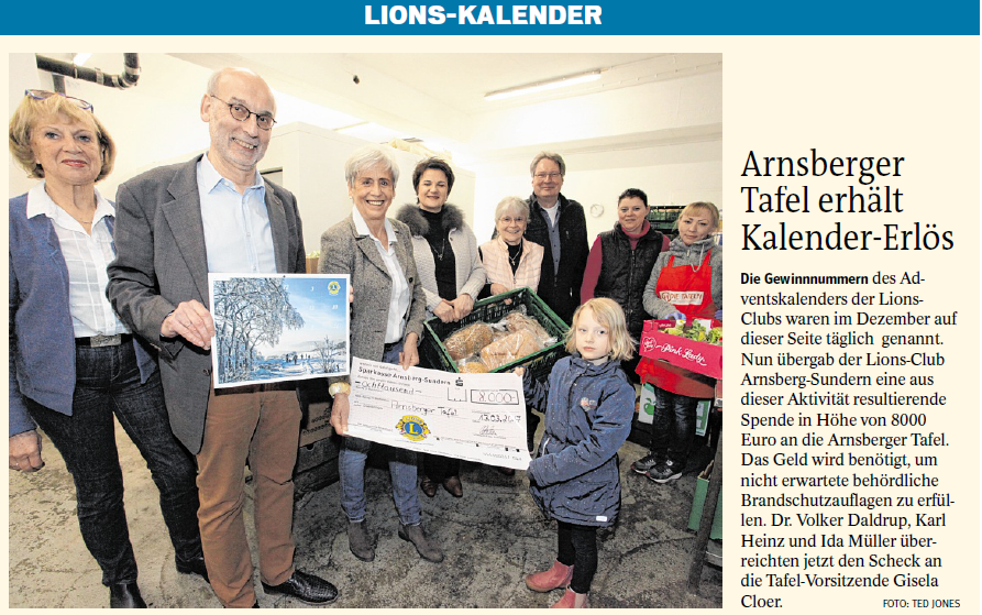 Arnsberg Sundern Spende Arnsberger Tafel Arnsberg Sundern